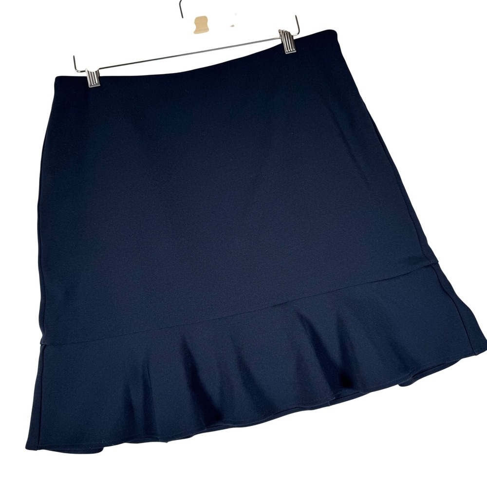 Ann Taylor Navy Blue Flounce‎ Hem Ruffle Skirt Size 12 Stretch Career 320281